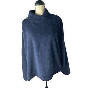 Jane & Bleecker Fuzzy Faux Fur Lounge Top Navy Blue Women's XL NWT